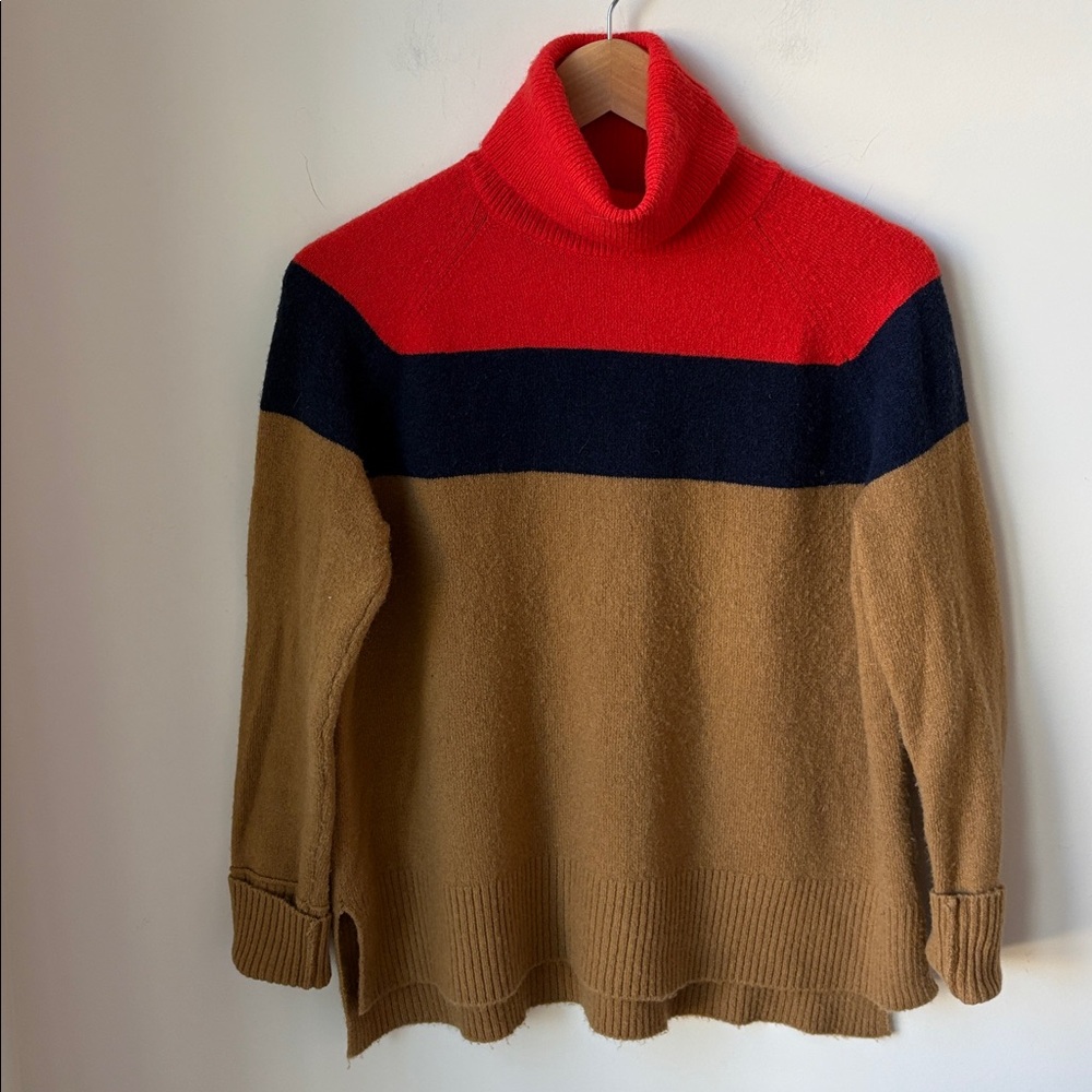J. Crew Colorblock Turtleneck Sweater Supersoft Yarn Wool Alpaca Blend Size XS